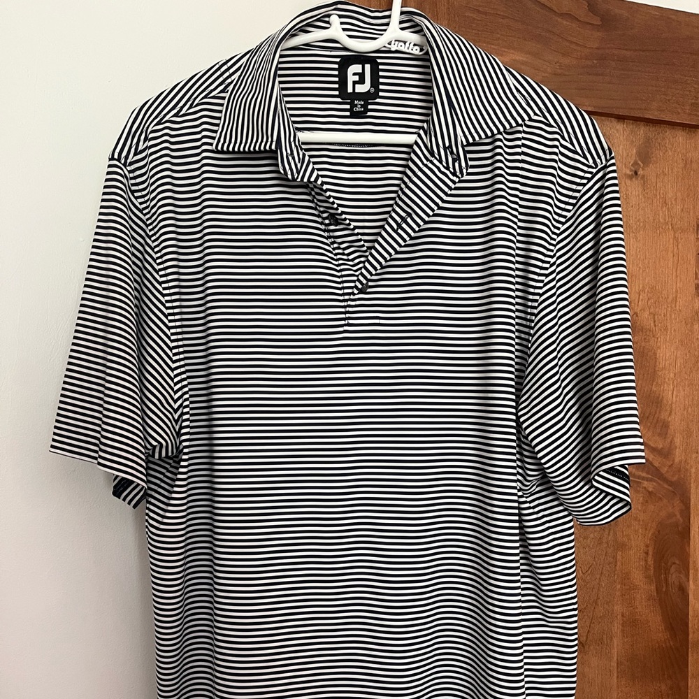 Footjoy Lisle Feeder Stripe Navy / White Polo golf shirt